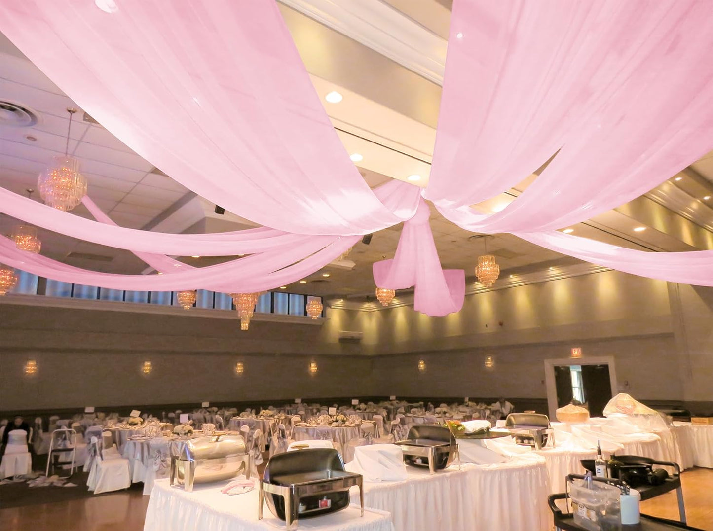 6 Panels Pink Ceiling Drapes for Wedding 5ftx40ft Ceiling Drapes Wedding Arch Draping Fabric Cheesecloth Sheer Curtain Romantic Ceiling Decorations for Weddings Party Banquet Ceremony Stage
