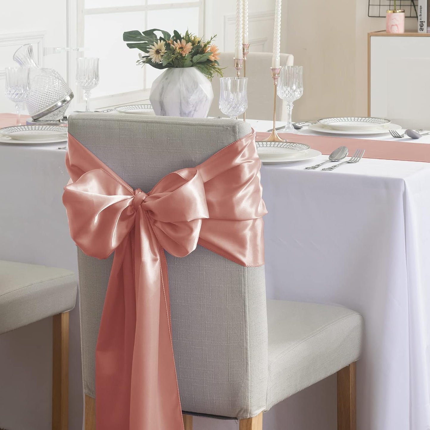 24Pack Table Runner 12 x 108 Inches Satin Silk Table Runner for Wedding, Birthday Party, Banquets, Graduations Decoration, fit Rectange and Round Table-Rose Gold