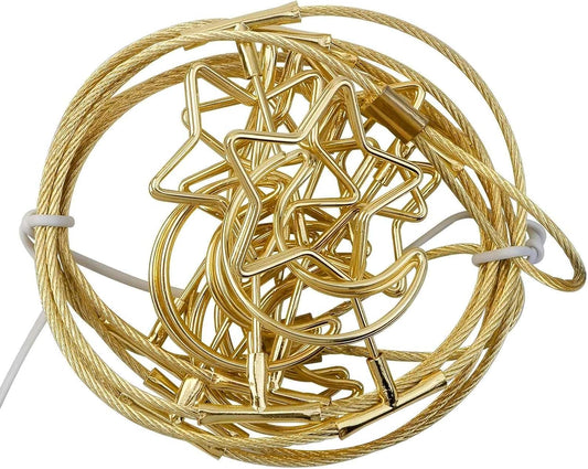 2 Pack Chain Photo Clip Hanging Photo Display Wall Photo Display Metal Photo String with 12 Clips Wall-Mounted Picture Holder for Hanging Painting Family Photos Artworks(Gold-Star and Moon)