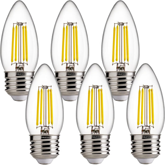 FLSNT Dimmable LED Candelabra Bulbs, 60W Equivalent LED Chandelier Light Bulbs, 5000K Daylight, E26 Base, 550LM, 6 Pack UL,CA65 Listed.