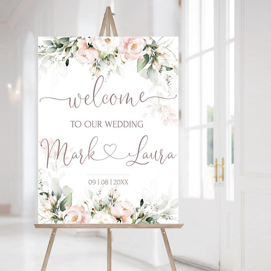 Welcome Wedding Sign Personalized, Personalized Wedding Welcome Sign Blush Pink Soft Pink Editable Floral