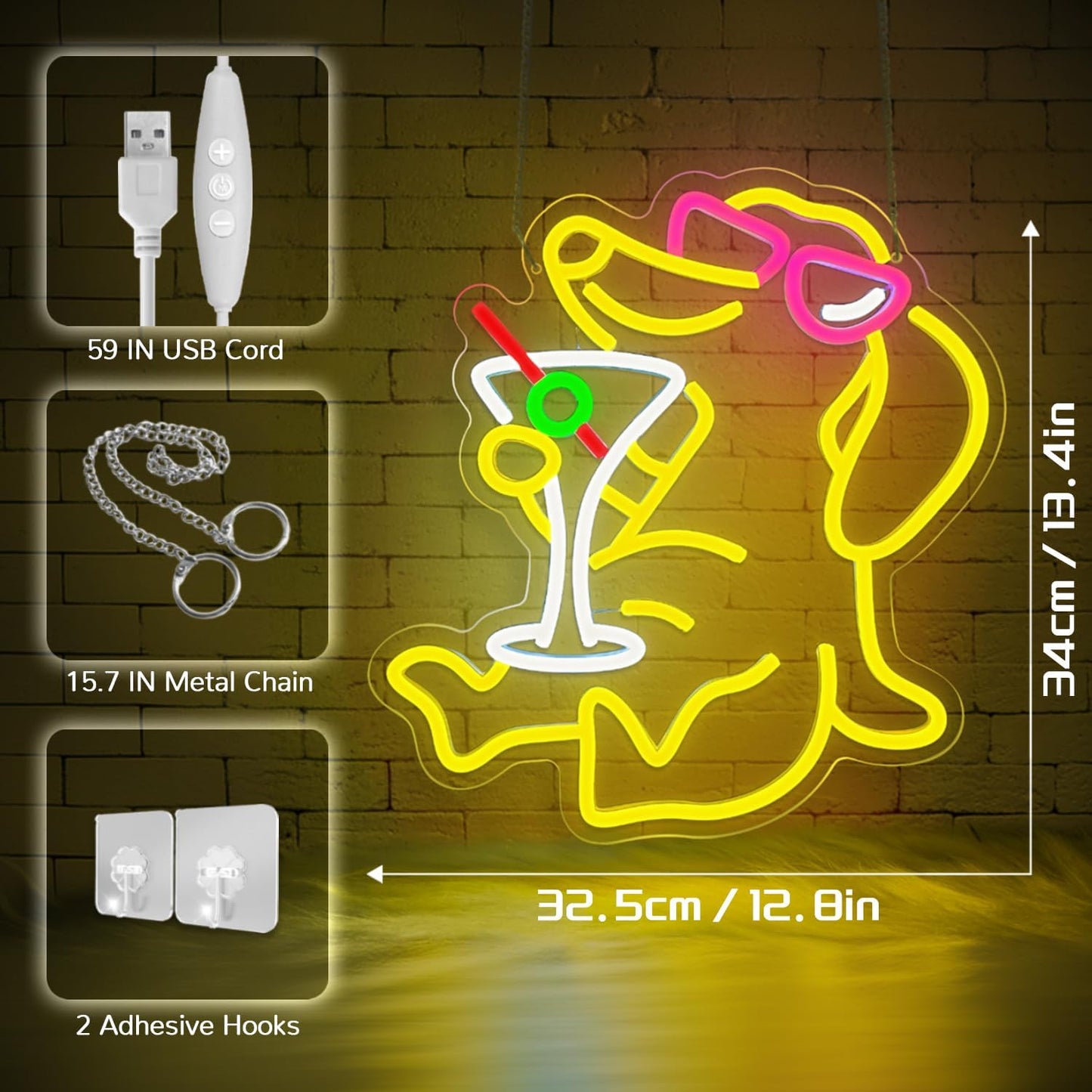 Dachshund Neon Sign Dog with Cocktail,Dachshund LED Neon Wall Light for Bar Decor,Funny Puppy Neon Sign for Man Cave,Lounge,Game Room,Party Decor,Dachshund Gift Neon Light for Dog Lovers