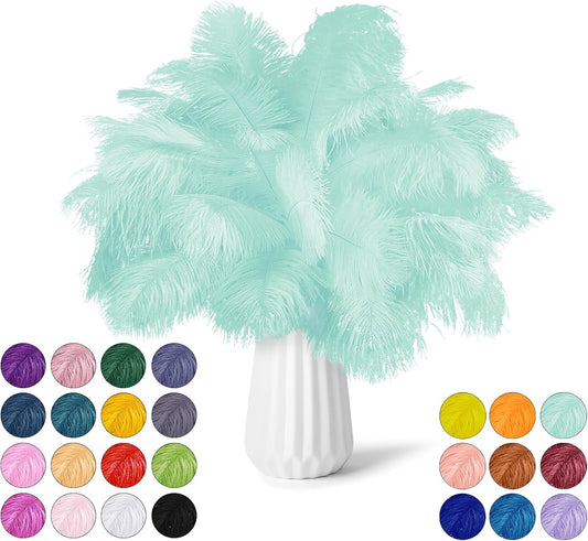 NEWONG 30pcs Mint Green Ostrich Feathers Natural Bulk 9-12in（23-30cm） Vase Craft Wedding Home Party Centerpieces Christmas Day Decoration