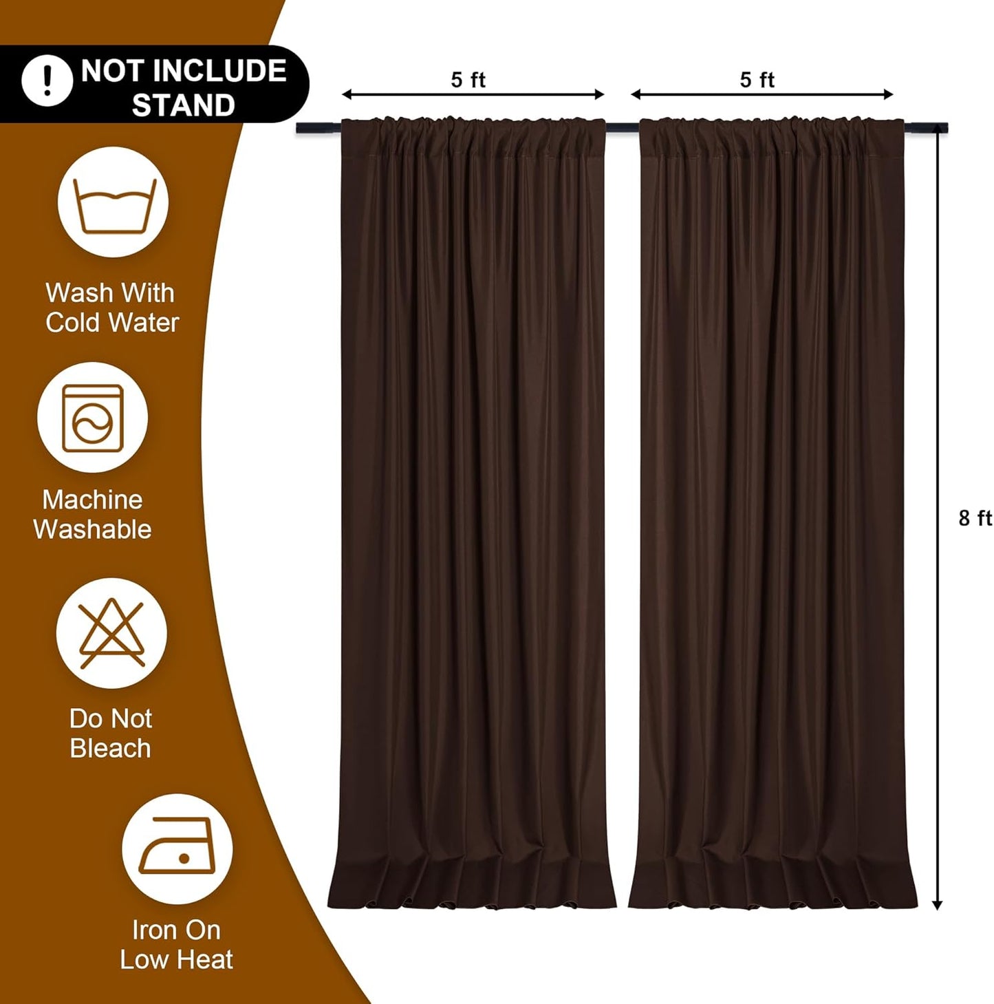 DWCN 10x8 FT Brown Backdrop Curtains for Parties, Photography Backdrop Drapes with Rod Pockets for Wedding Decorations Stage Birthday Family Gatherings, 2 Panels 5ft x 8ft