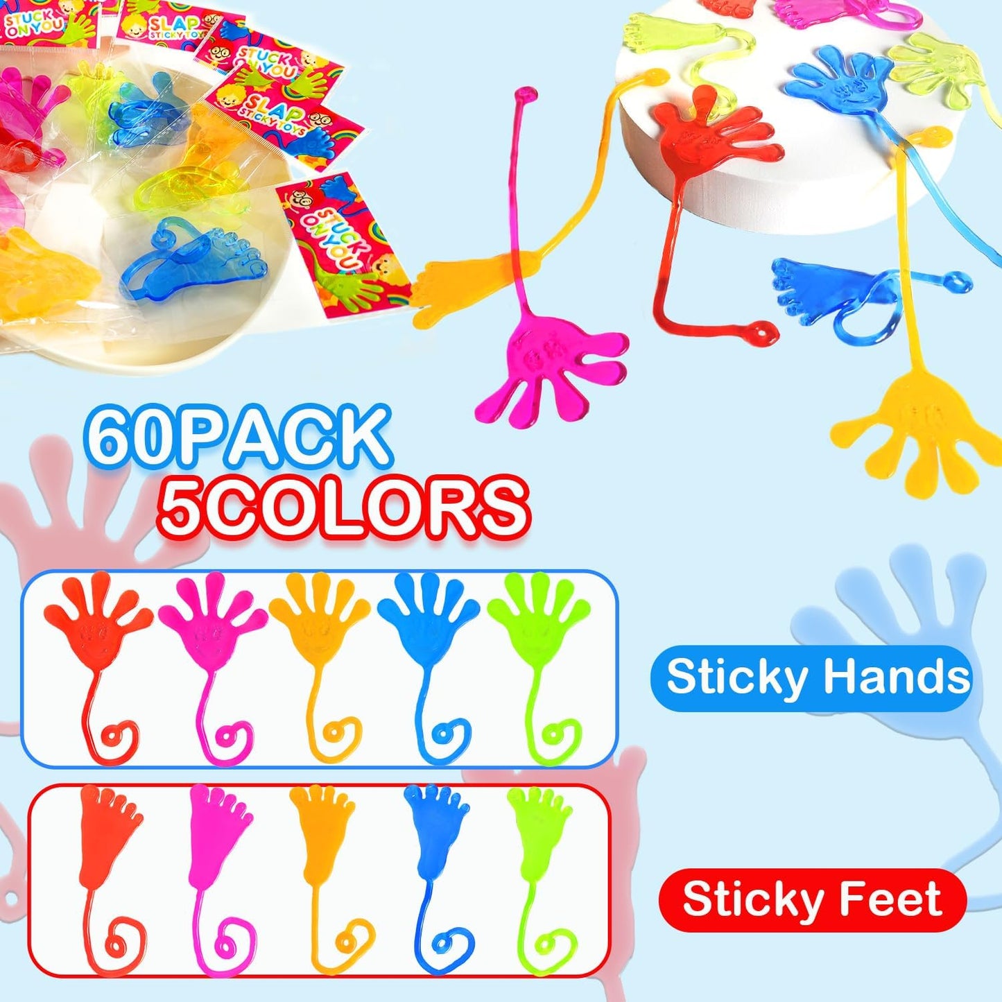 Bulk Toys Gifts for Kids Prizes (60 PCS), Halloween Large Sticky Hands & Feet Party Favors Supplies for Toddlers, Classroom Birthday Pinata Goodie Bag Stuffer Fillers Non Candy Treats for Boys Girls