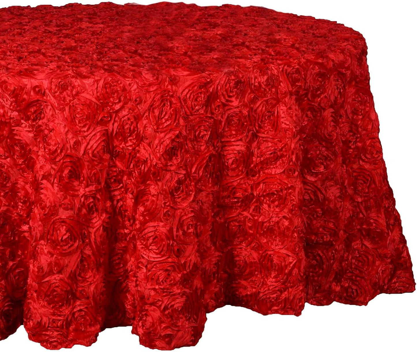 Efavormart 132" Wholesale Round Table Cover RED Grandiose Rosette 3D Satin Tablecloth for Wedding Party Event Decoration