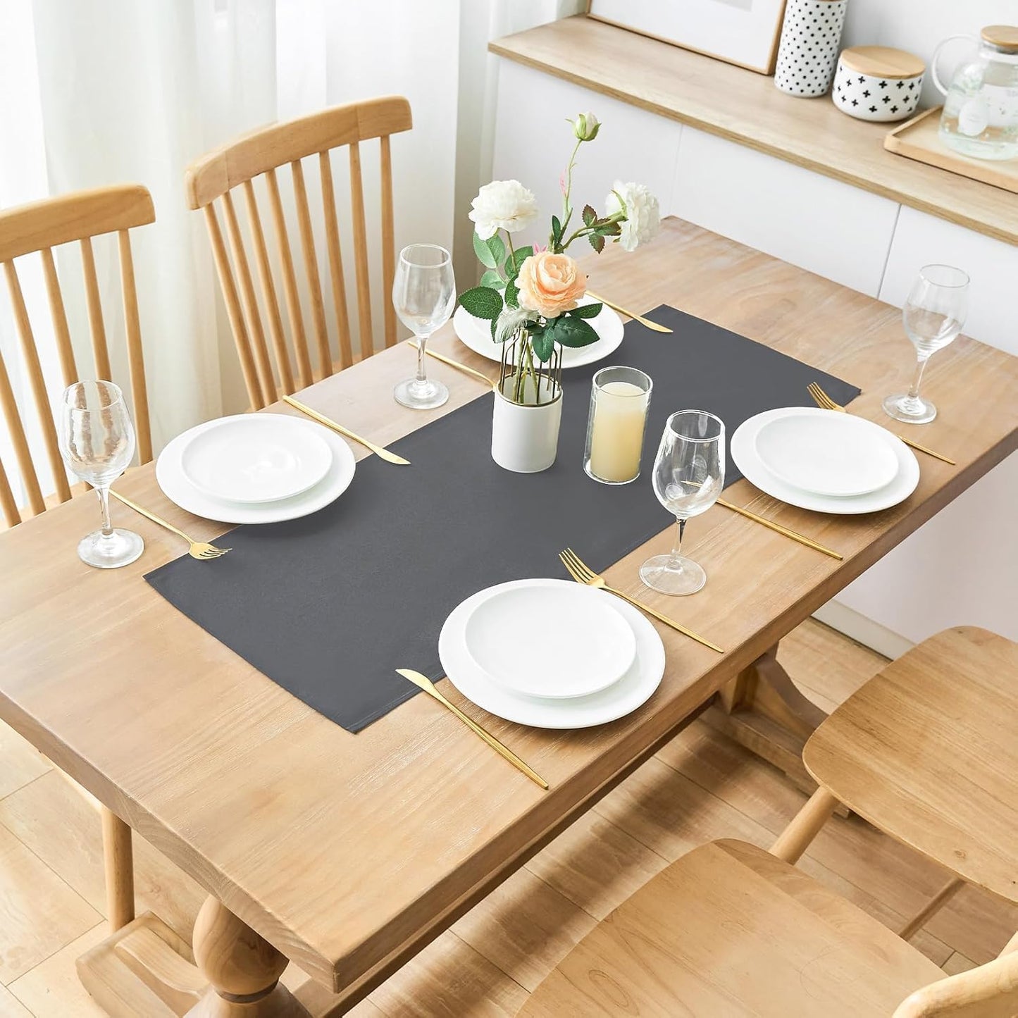 2 Pack Grey Small Short Table Runner 12 x 24 Inch Solid Color Runners Coffee Table Dresser for Daily Party Home Decoration