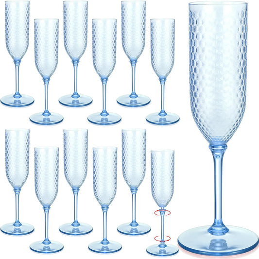 Remerry 24 Pack Detachable Plastic Champagne Flutes 5.5 oz Champagne Glasses Bulk Disposable Mimosa Glasses Reusable Wine Cups for Wedding Toasting Baby Shower Birthday Party New Years (Blue)