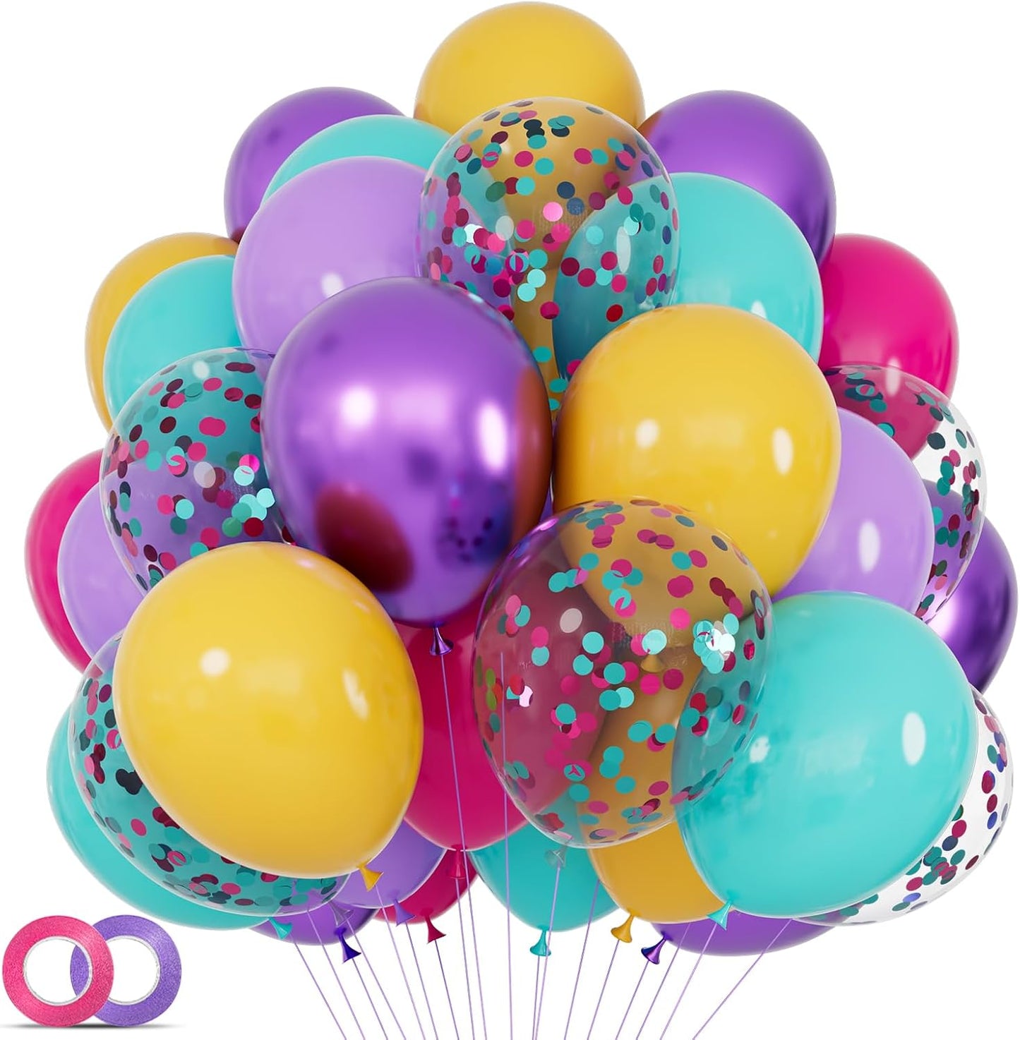 68Pcs Pink Purple Blue Balloon 12 Inch Confetti Balloons Yellow Teal Balloon for Kids Birthday Baby Shower Magic Theme Decoration Engagement Party Supplies.