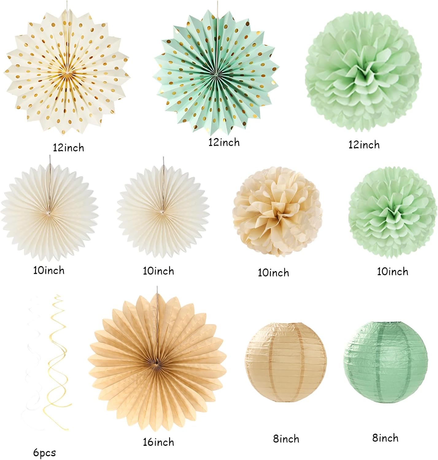 Sage-Green Beige Champagne-Gold Party-Decorations - 33pcs Neutral Women Birthday Baby Shower Banner,Streamers Tassel Garland,Tissue Pom Poms,Paper Lantern Fans,Boho Wedding Bachelorette Decor Hugtmr