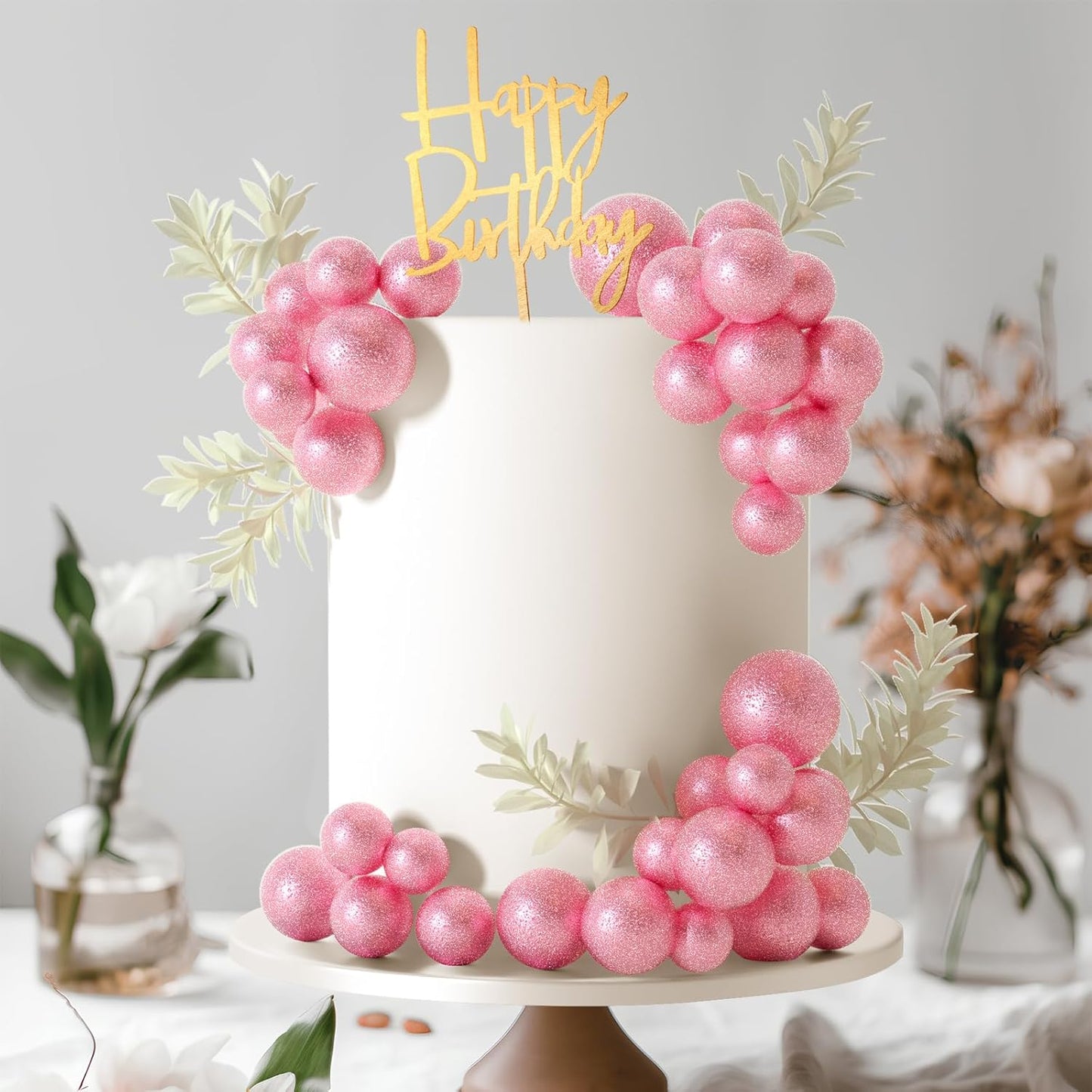 MIAHART Ball Cake Toppers Boho Grass Cake Topper Ball Cake Insert Decoration for Birthday Wedding Baby Shower Party Decorations Boho Themed Party Supplies (Rose Gold)