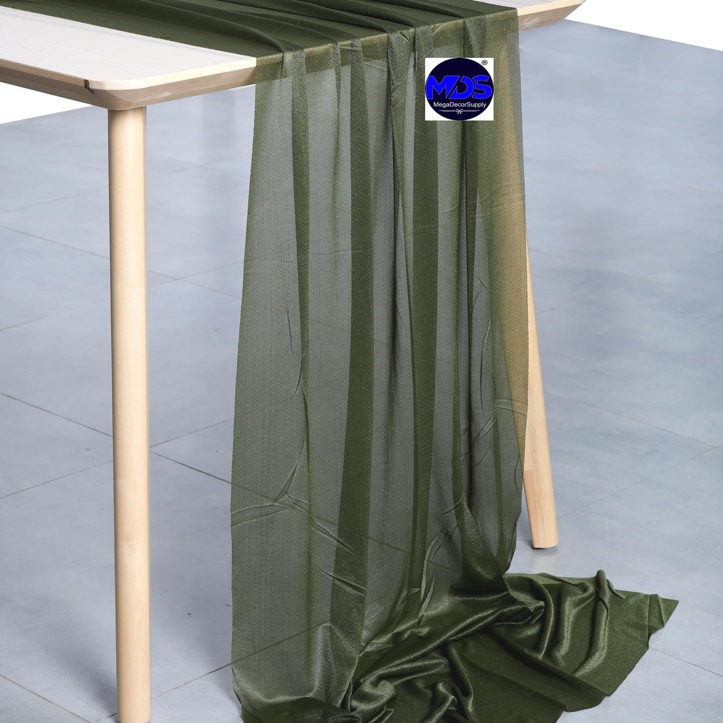 MDS Halloween Chiffon Table Runner - 12 Pack, 29 x 170 Inches, 14ft Each - Sheer Spooky Table Runners for Haunted House Parties, Trick-or-Treat Tables, Witchy Décor, Wedding & Events - Olive Green