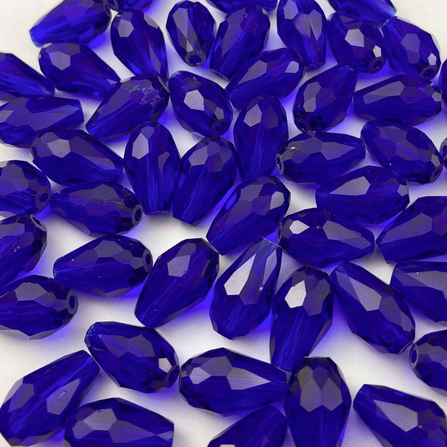 100pcs 8x12mm Teardrop Crystal Glass Beads Vertical Hole Faceted Glass Teardrop Spacer Beads for Bracelets Necklace Earring DIY Jewelry Making Craft(Sapphire Blue)