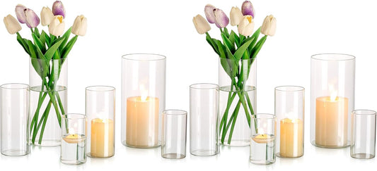 Glasseam Cylinder Vases Set of 12, Hurricane Candle Holder Clear Different Sizes, Modern Glass Cylinder Vase, Glass Vases for Centerpieces for Home Decor Wedding Centerpieces, Events, 4''+ 6''+7.8''