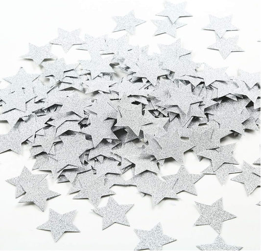 MOWO Glitter Star Confetti Wedding Party Decor and Table Decor 1.2’’ in Diameter (silver glitter,200pc)
