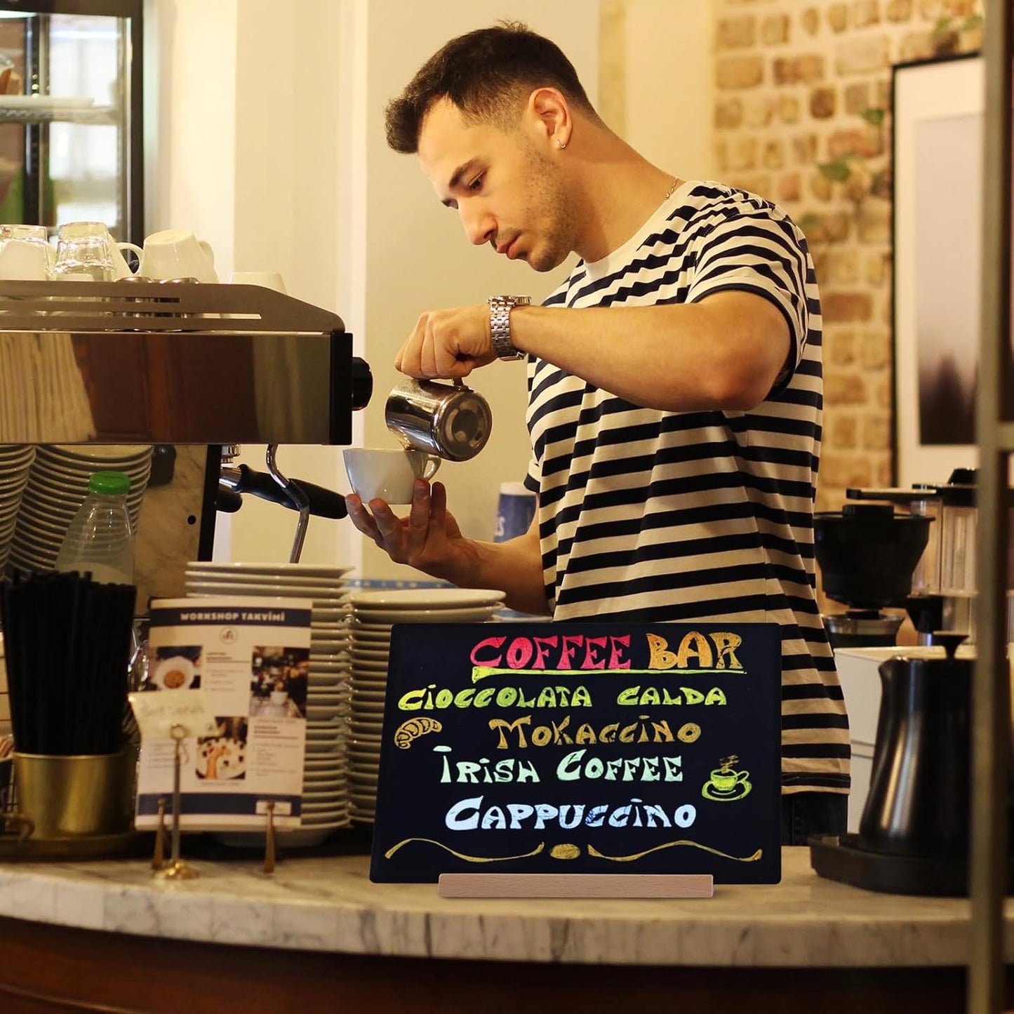 Small Chalkboard Sign, Reusable Double Sided Mini Chalkboard Signs with Wooden Base Stand, 12 x 8 Tabletop Chalkboard for Kids, DIY Home Decoration, Store Poster Display (2 Pack)