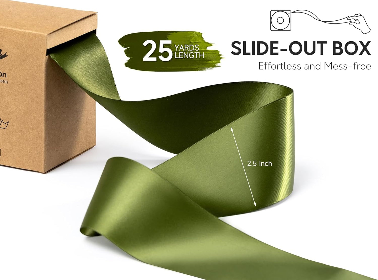 Moss Green 2.5 Inch Double-Faced Satin Ribbon 25 Yards for Gift Wrapping Crafts Flower Bouquet Invitations Holiday Decorating