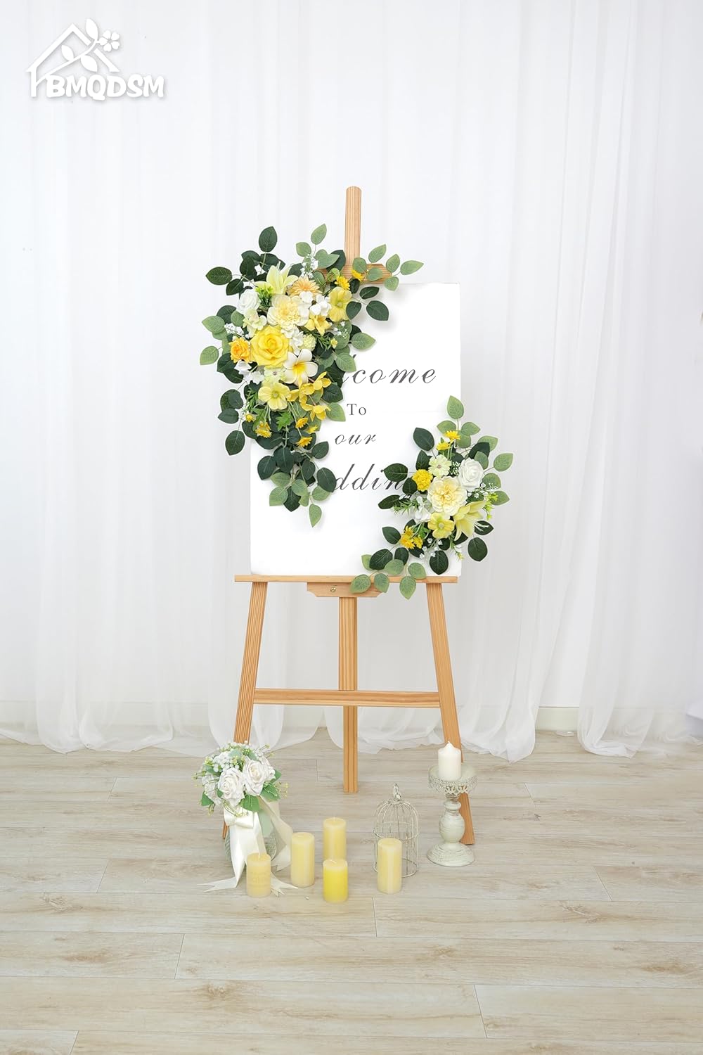 Pack of 2 Faux Flowers,Wedding Arch Flowers,Wisteria Hanging Flowers,Flower Garland Be Suited to Aisle Decorations for Wedding Ceremony(New Yellow)