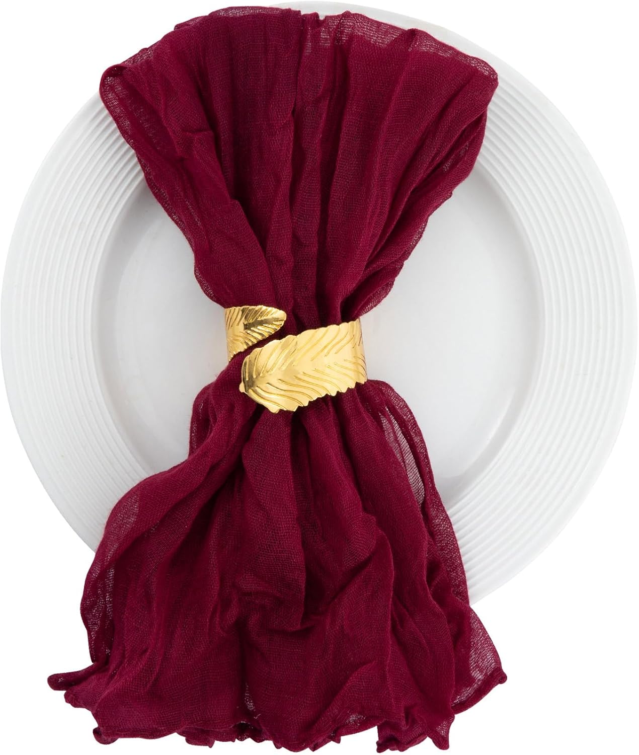 Gold Leaf Napkin Rings Set of 8, Metal Leaves Napkin Ring