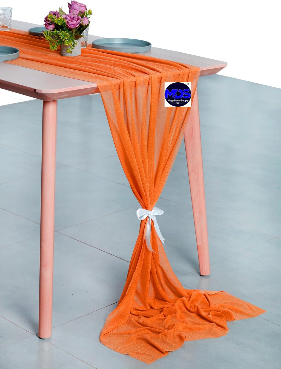 MDS 15 Pack 10ft Chiffon Table Runner 29 x 120 Inches Sheer Wedding Runner Romantic Rustic Table Runner for Wedding Decorations, Birthday Parties, Bridal Shower Party Arch Decor - Orange