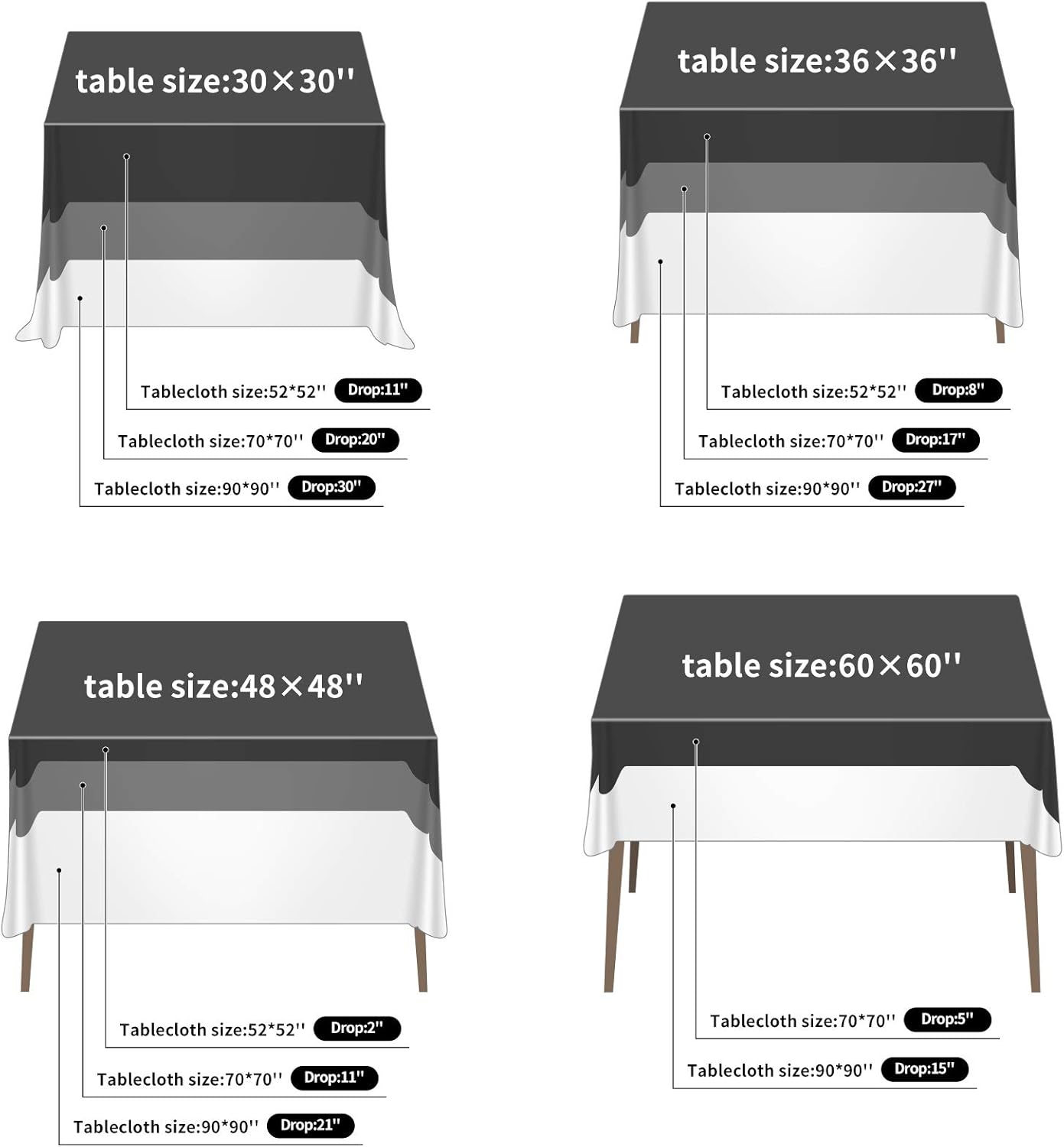 CupuamonSquare Tablecloth 70x70 inch Washable Polyester Fabric Table Cloth for Wedding Party Dining Banquet Decoration（70x70,White）