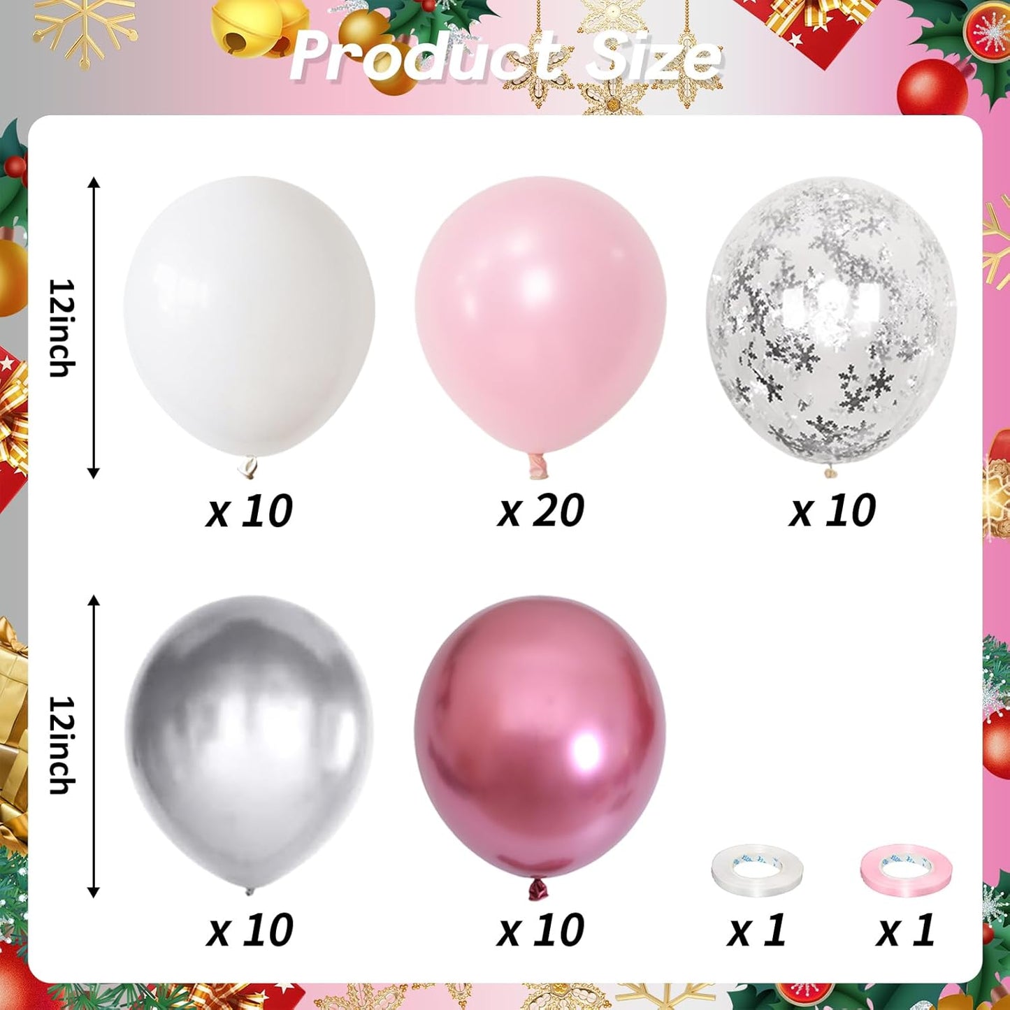 Winter Wonderland Balloons, 60PCS Pink White Snowflakes for Ice Wonderland Christmas Baby Shower Princess Theme Birthday Party Decorations Supplies