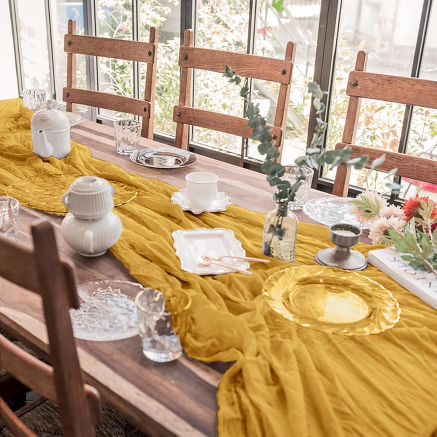 1 Pack Cheesecloth Table Runner 10Ft Christmas Gauze Boho Table Runners for Wedding Decor Bridal Shower Decorations Baby Shower Party(35" x 120")