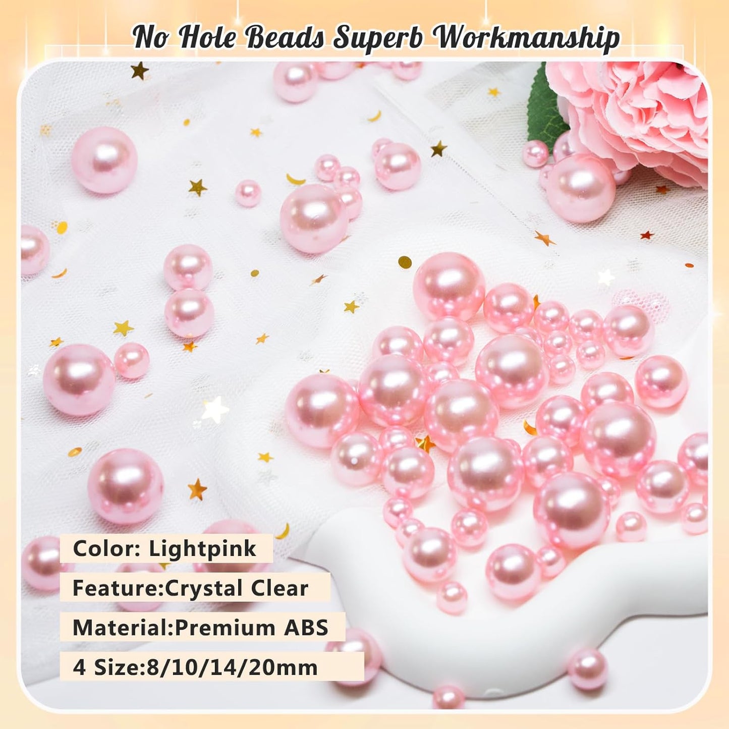 300Pcs Pearl Vase Filler, Ivory Lightpink No Hole Faux Pearl Beads for Centerpieces Vases, Candle Centerpieces, Wedding Birthday Party Home Decor 8/10/14/20mm