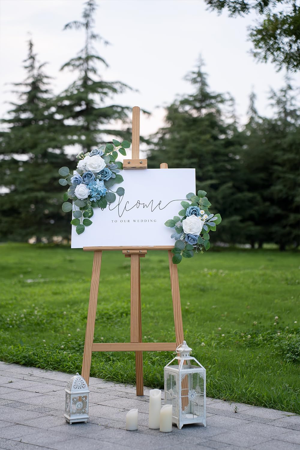 WEIERYUE(Pack of 2 Artificial Flowers Decorations,Artificial Arch Backdrop Garlandfor Ceremony Party Reception Entrance Welcome Easel Door Floral Decor Wall Home Entryway Outdoor(Blue of The Sky)