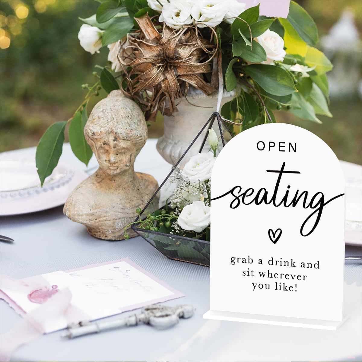 Acrylic Wedding Sign Wedding Signs for Ceremony Open Seating Sign for Wedding Modern Calligraphy Arch Acrylic Table Top Sign for Wedding Reception and Event Party Table(white）