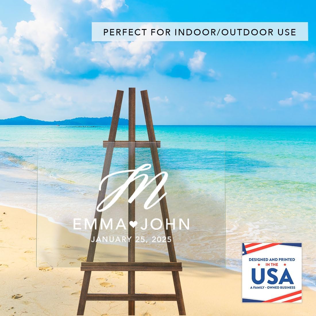 Andaz Press Custom Large Wedding Acrylic Sign, 16 x 24 Inches, Monogram Script, Personalized Sign, Welcome Sign For Modern Wedding Theme