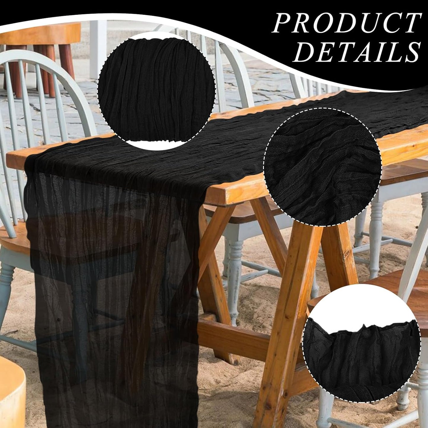 1 Pack Cheesecloth Table Runner 10Ft Christmas Gauze Boho Table Runners for Wedding Decor Bridal Shower Decorations Baby Shower Party(35" x 120")