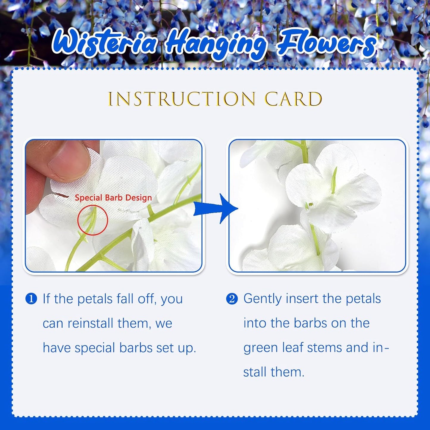 36 Pack Royal Blue Wisteria Hanging Flowers, 3.44 Ft Fake Hanging Flowers, Artificial Wisteria Garland Vines for Wedding Room Backdrop Outdoor Patio Garden Decoration