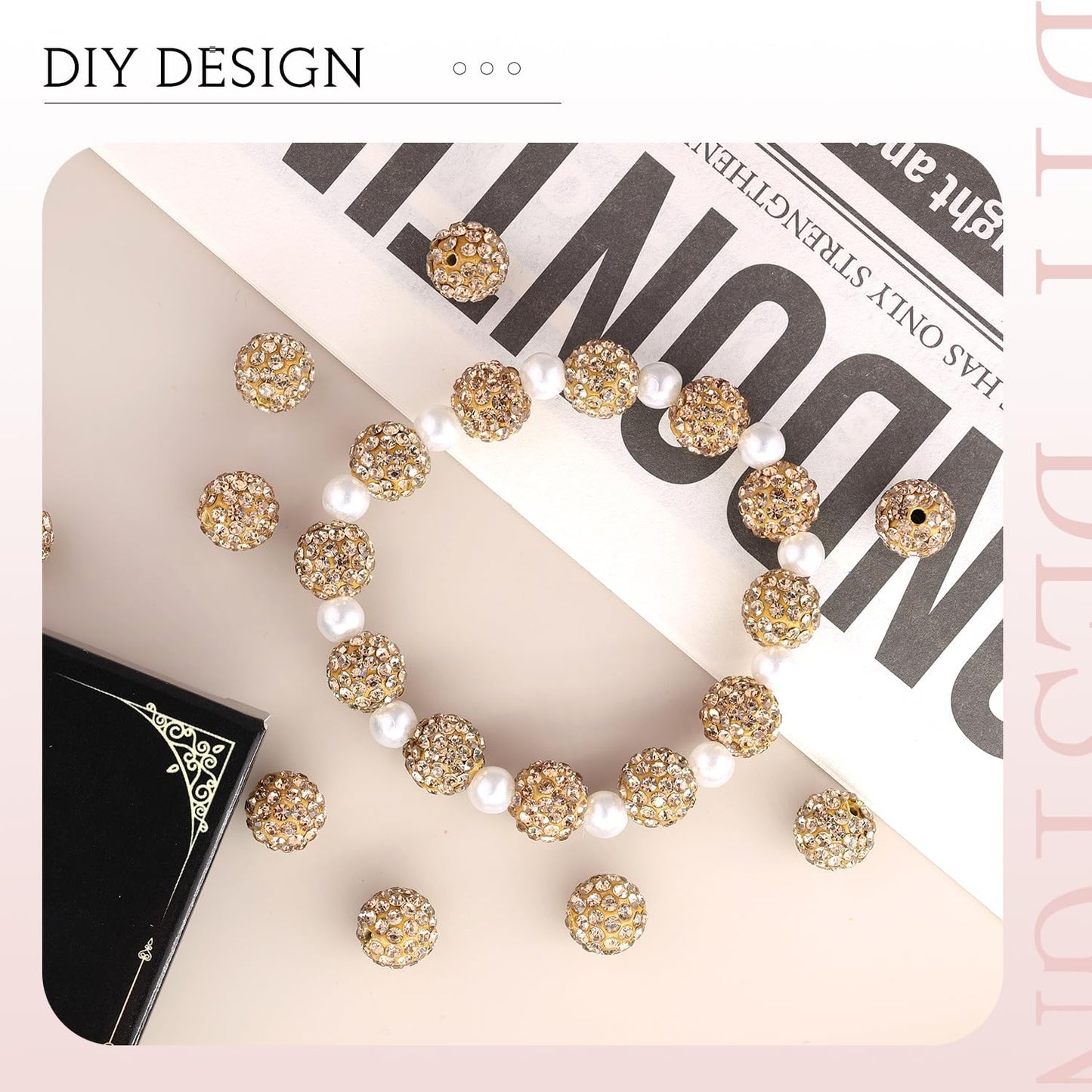 150 pcs 10mm Rhinestone Beads for Jewelry Making, Light Brown Shiny Round Shamballa Disco Beads Bulk, Sparkle Crystal Clay Christmas for Bracelet Baseball Necklace Earring Crafting and DIY