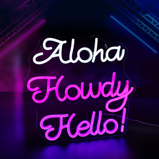 Aloha Howdy Hello Neon Signs for Wall Decor LED Neon Sign for Room Neon Light Sign for Wall Decor Birthday Party USB Powered