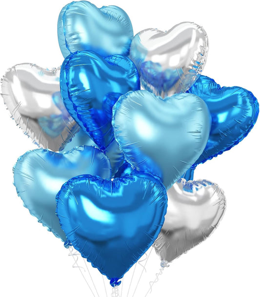 Blue Silver Heart Balloons,10Pcs Light Blue Foil Heart Shaped Love Balloons,18Inch Silver Helium Polyester Film Balloon for Valentines,Engagement,Birthday,Anniversary,Wedding Party Decorations