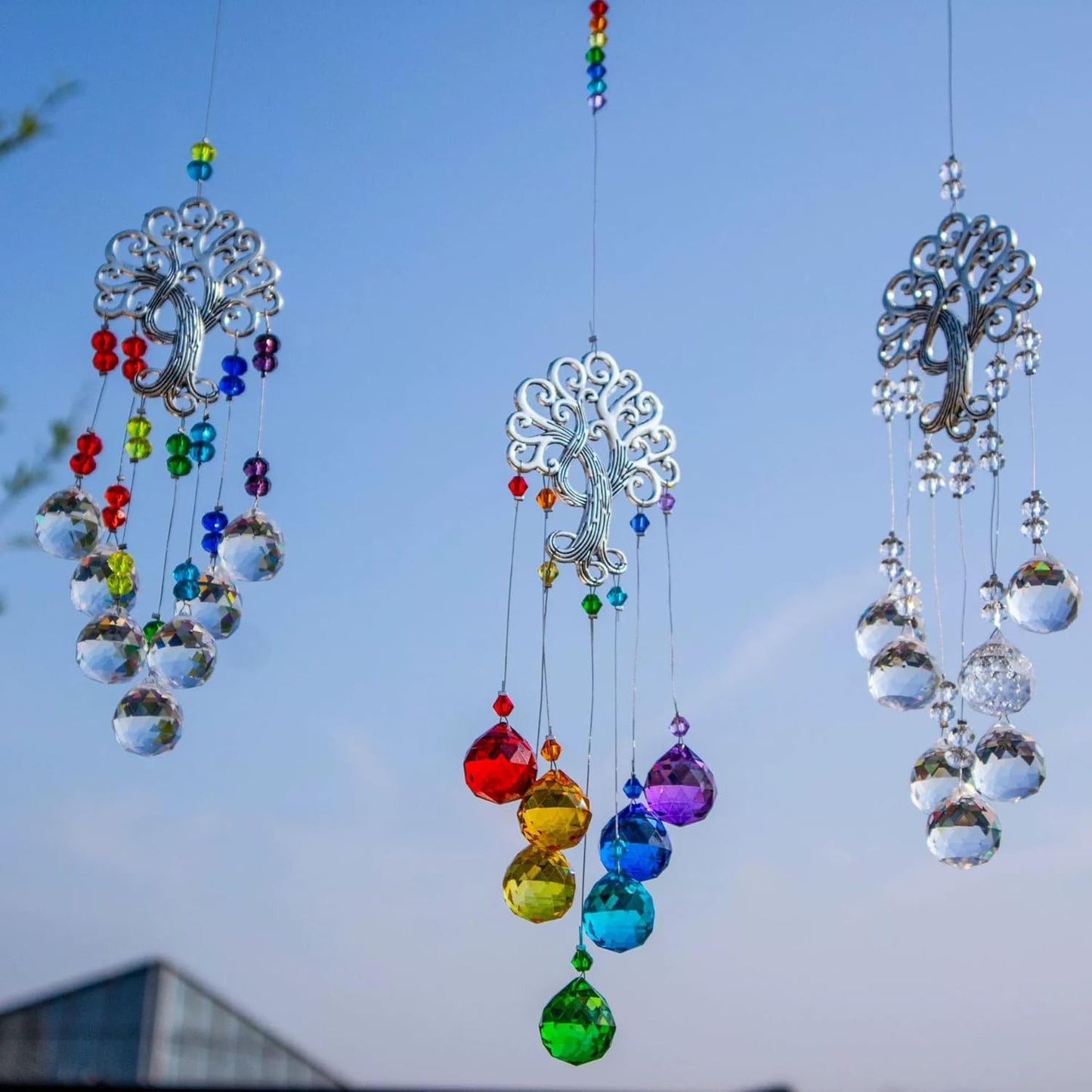 TUOKING 3 Pcs Crystal Suncatchers for Window Hanging Tree of Life Colorful Crystals Prism Ball Pendant Sun Catchers Rainbow Maker Ornament Gift Home Garden Decoration