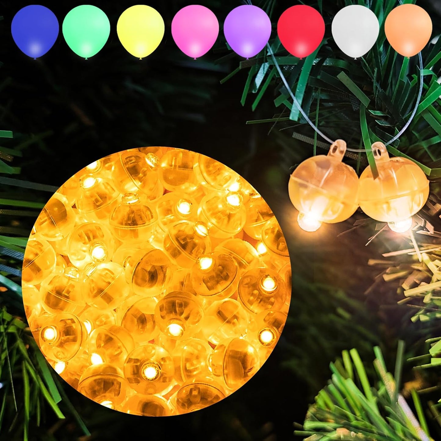Aogist 100pcs Yellow Mini Lights with Hook,Long Standby Time Waterproof LED Balloon Light,Battery Powered,Ball Lamp for Balloon Paper Lantern Birthday Party Christmas Halloween (Matching Tag Rope)