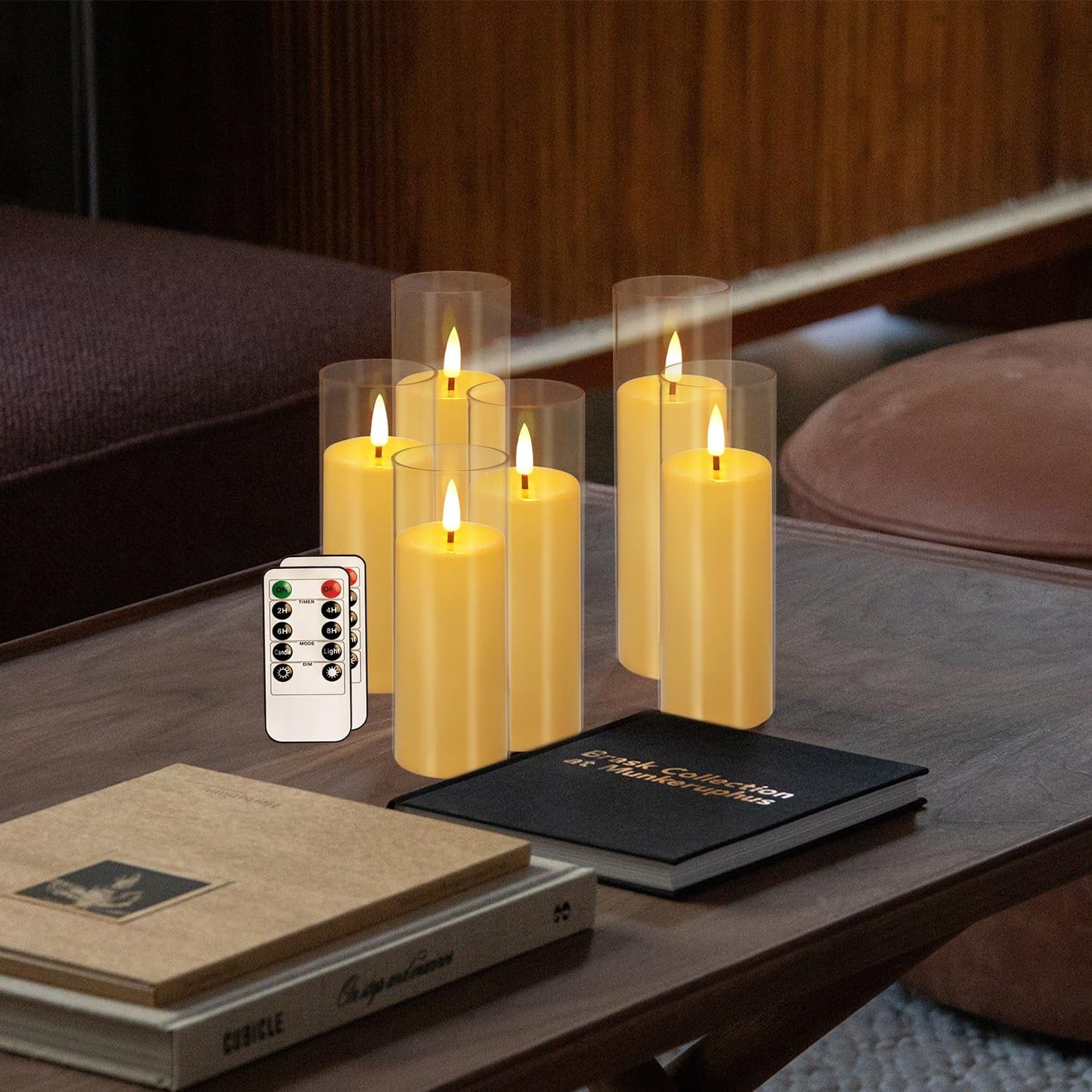 Flickering Flameless Candles Battery Operated with Remote and 2/4/6/8 H Timer Plexiglass Led Pillar Candles with Realistic Moving Wick Candles for Home Decor Pack of 48(D2.2"xH 5"6"7")(Ivory)