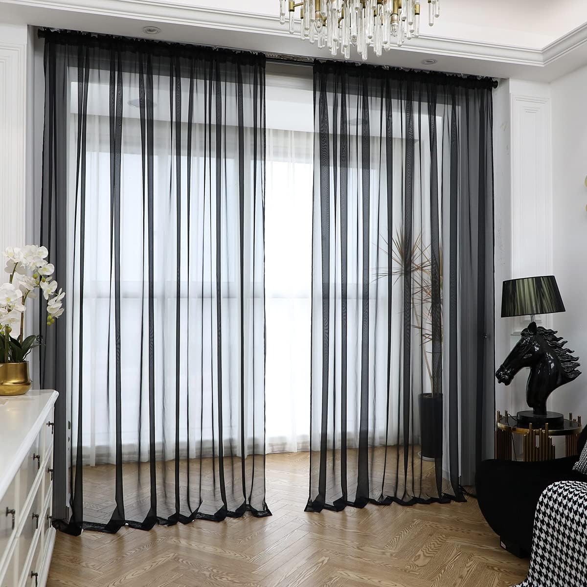 Window Black Sheer Curtains 60 Inches Width 72 Inches Long 2 Panels Sheer Curtains Clear Curtains Basic Rod Pocket Panel for Home Living Room Bedroom Kids Room Yard Patio Parlor Sliding
