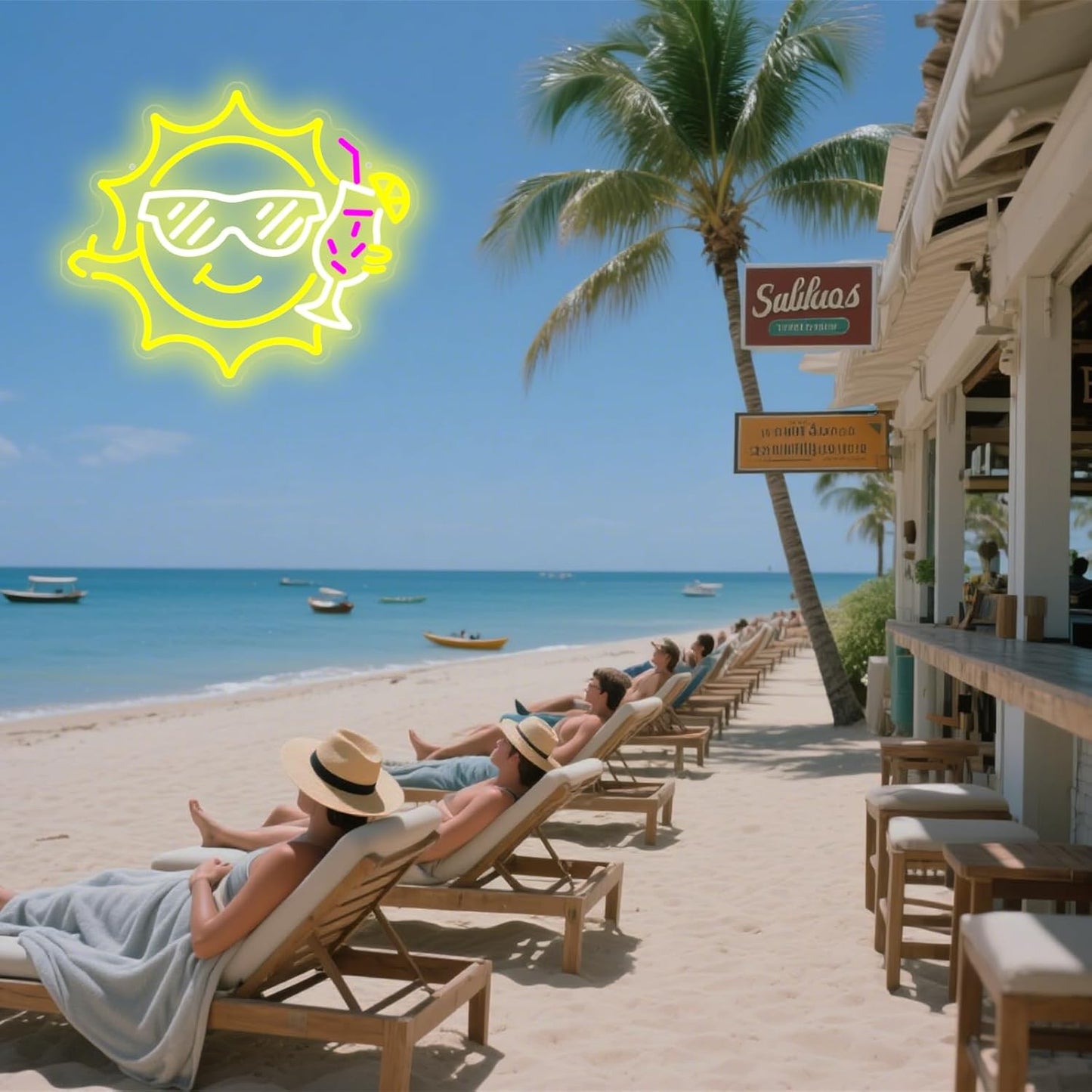 Bar Neon Sign for Wall Decor, Funny Neon Sign for Beach Bar Pub Sandbeach Beverage Shop, Sun Sunglasses Drinks Led Sign with Dimmer, Summer Decoration USB Powered with Switch