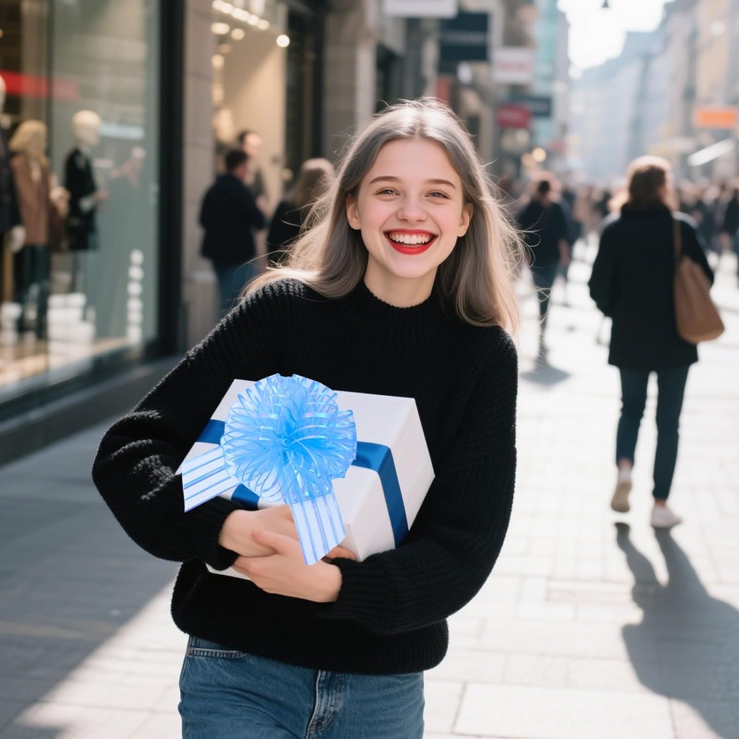 12 Pcs 6 Inch Large Organza Pull Bow Ribbon – Elegant Gift Bows for Wedding Decorations, Christmas Wrapping, Birthday Parties, Car Decor, Gift Baskets, and Valentine's Day Packaging(Light Blue)