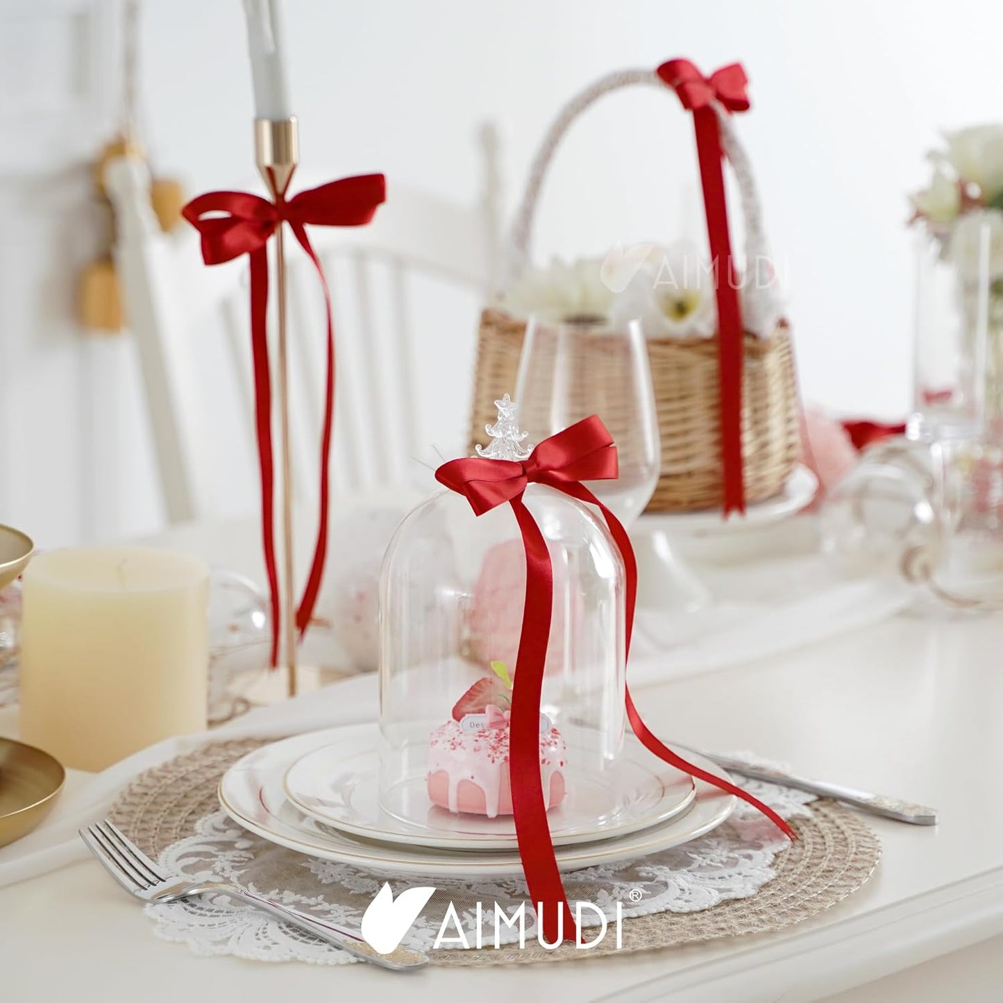 AIMUDI Red Bow 5 × 10" Satin Bow for Gift Wrapping Twist Tie Bows Premade Ribbon Bows for Bouquets Invitations Baskets Crafts Wreaths Wedding Birthday Party Mother's Day Decorations, 36 PCs