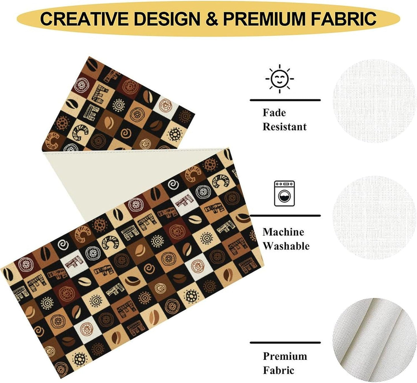 Coffee Theme Table Runner, Rustic Farmhouse Coffee Cup Latte Cappuccino Tea Party Cafe Table Center Decor for Home Kitchen Dining Patio Holiday Party Indoor Outdoor Table Decorations, 13"x36" Inch