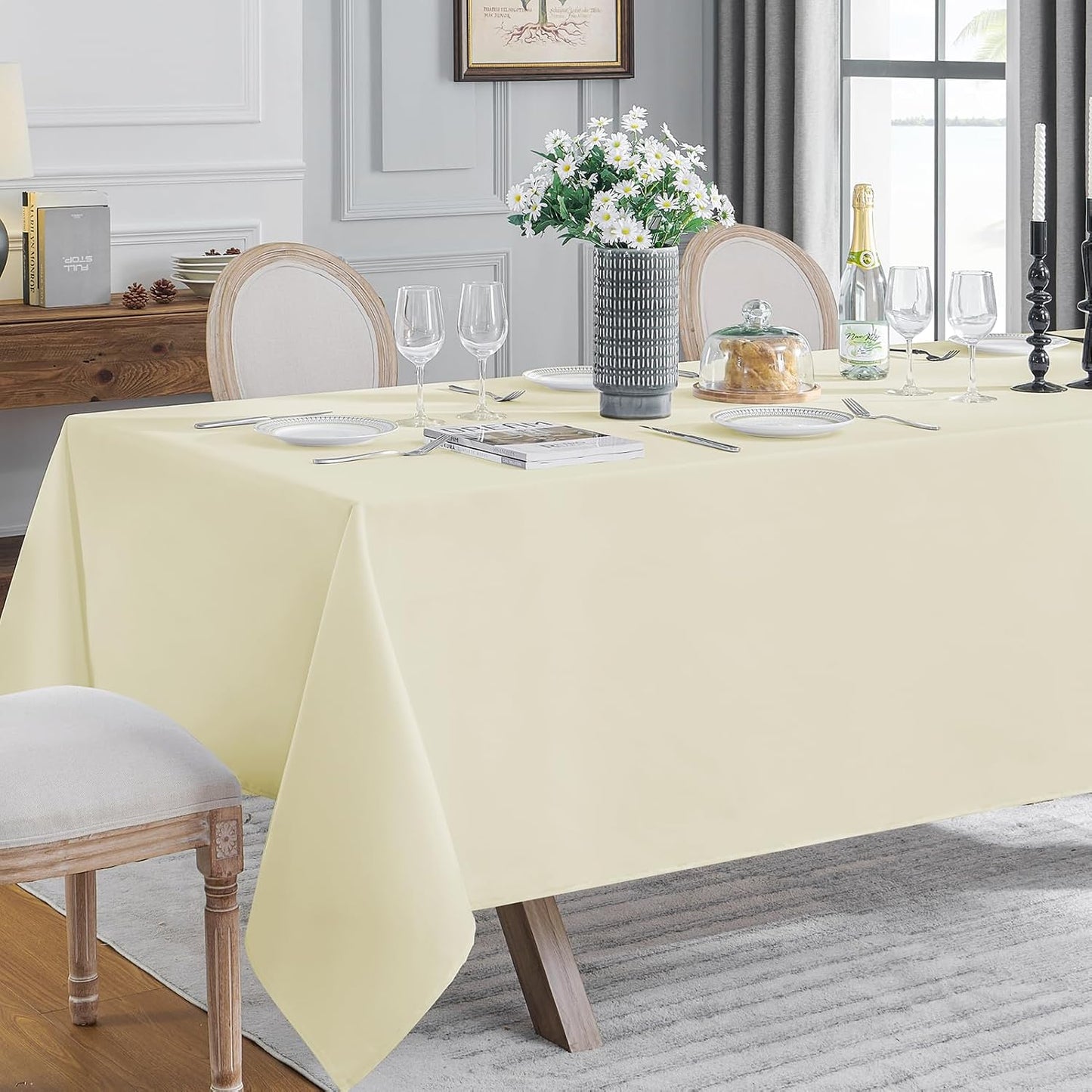 VidaFete Tablecloth 2 Pack90*156inch Rectangle Table Cloth Polyester, Stain Wrinkle Resistant Polyester Dining Table Cover for Kitchen Dinning Party Wedding Rectangular Buffet Decoration(Ivory)