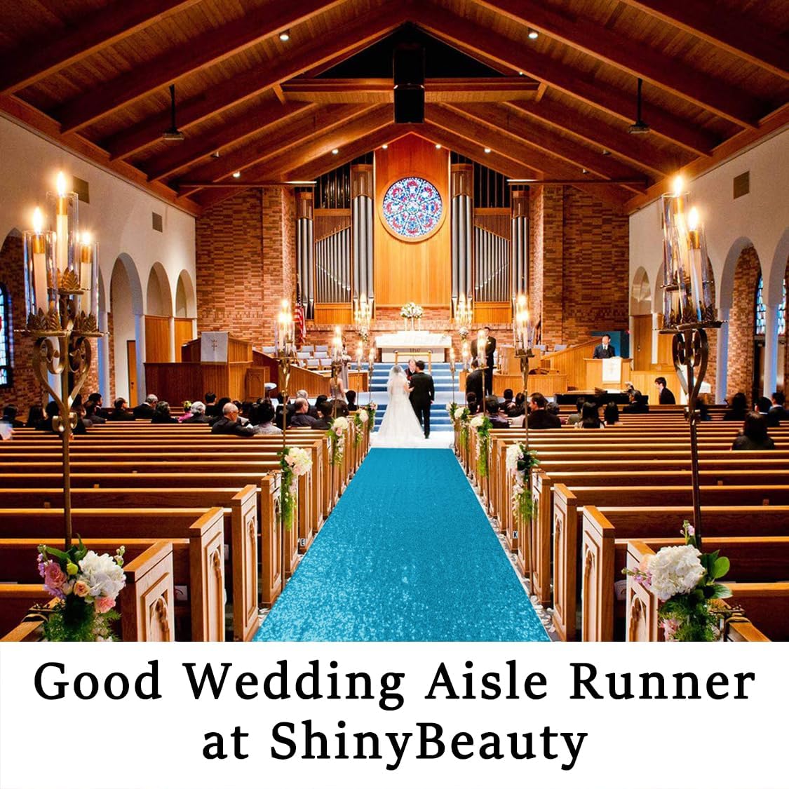 ShinyBeauty 4ftx15ft Turquoise Sequin Aisle Runner | Glitter Wedding Rug Runner | Sparkle Carpet Floor Runners for Parties and Events