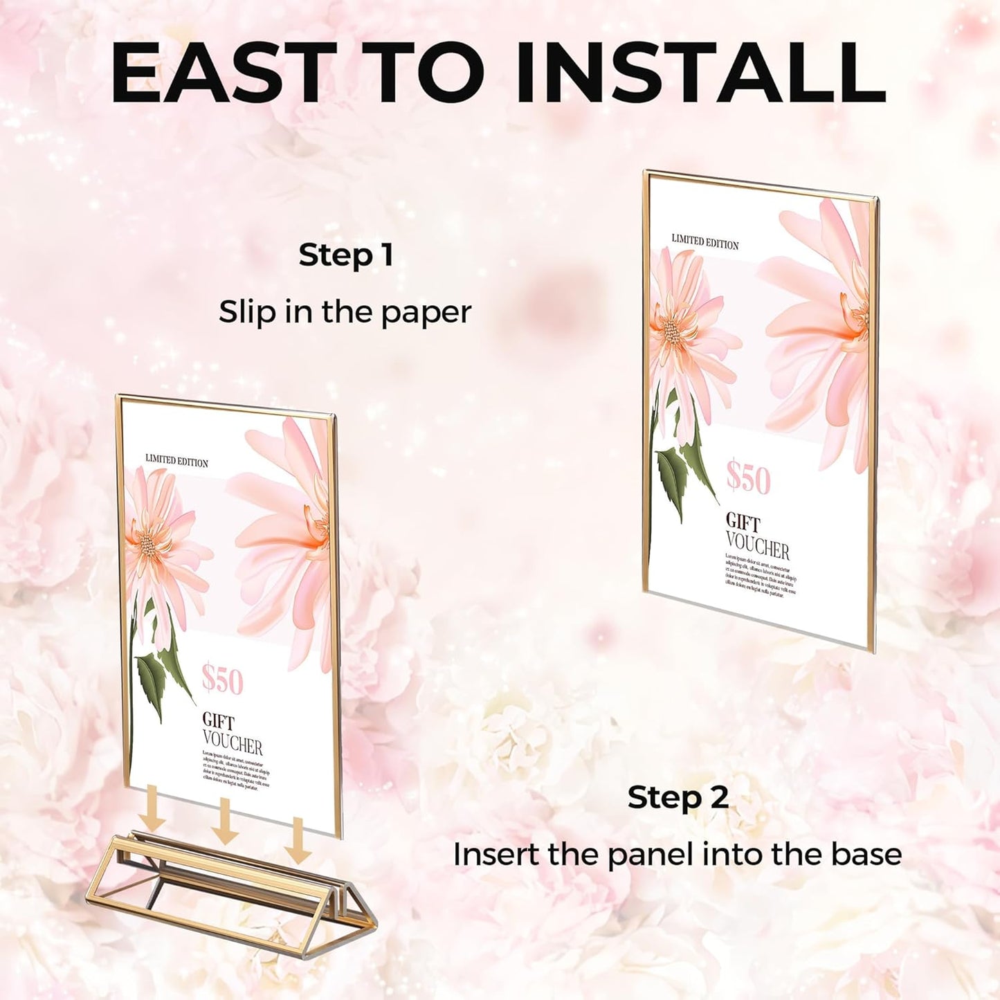 14 Pack Acrylic Sign Holder 4x6 Gold Frames, Wedding Table Number Holders Double Sided Vertical Clear Display Stand, Picture Holders for Tables, Menus, Flyers, Party and Office Decor