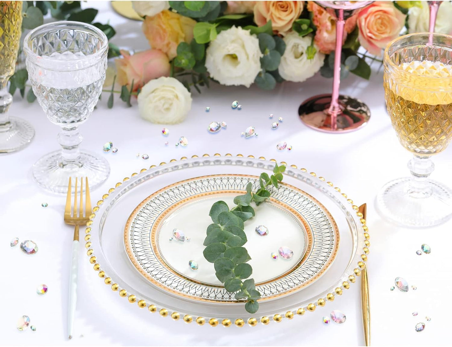 Hicarer 800 Pieces Diamond Decorations Acrylic Diamond Table Scatter Crystals for Table for Vase Fillers Party Decorations(12, 8, 6, 3, 2mm,AB Color)