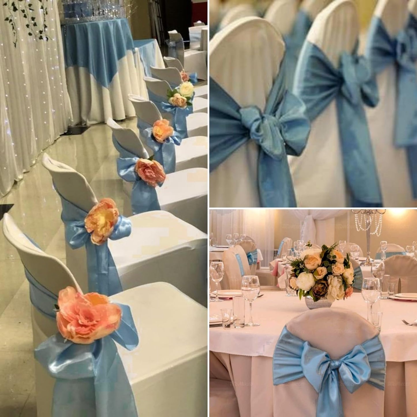 100 PCS Satin Chair Sashes Decorative Bow Chair Sashes Ties Back Ribbon Bows Seat Cover Band for Wedding Birthday Party Hotel Ceremony Reception Event Banquet Home Kitchen Decor(7x108inch,Dusty Blue)