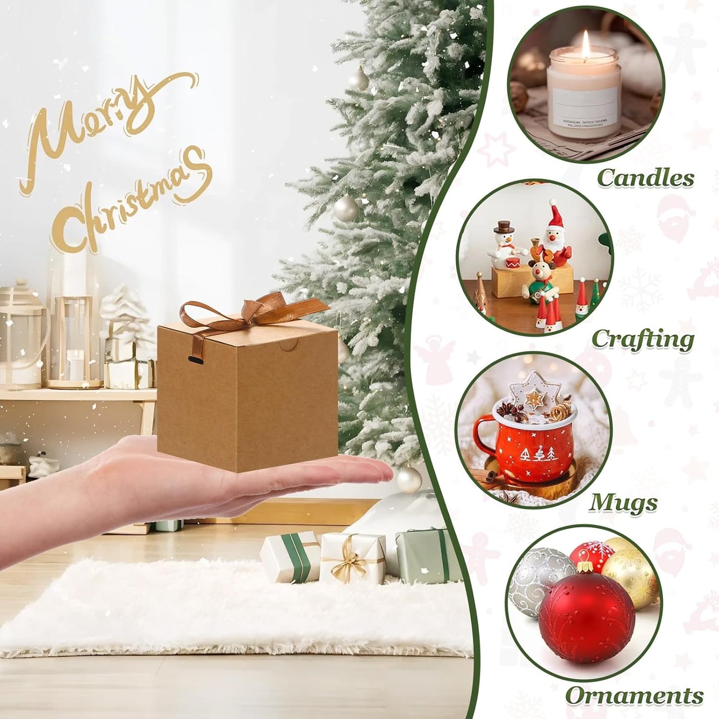 DOYIDE 60 Pcs Small Gift Boxes, 3x3x3 inches Kraft Paper Gift Box with Ribbons, Brown Candy Boxes for Christmas Wedding Favors Baby Shower Bridal Shower Birthday Party